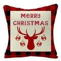 Christmas throw pillow with red reindeer silhouette and black-red buffalo plaid border - Red Reindeer Head and Ornaments (YMD34-26)