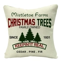 Beige linen Christmas pillowcase with Mistletoe Farms tree farm print design - Vintage Farm Christmas Tree (YMD34-32)