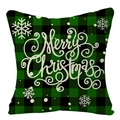 Christmas pillowcase featuring green black plaid and Merry Christmas text with snowflakes - Green Black Plaid Blessings (YMD34-39)