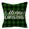 Linen Christmas pillowcase featuring green-black plaid and white Merry Christmas text - Green Black Plaid Christmas Text (YMD34-40)