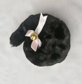 Black plush cat tail with a pink satin bow and golden bell for cosplay costume - Black Cat Tail Accessory / Black