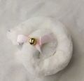 White faux fur cat tail accessory with pink bow and golden bell for cosplay costumes - White Cat Tail Accessory