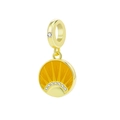 Macro shot of sunrise charm with orange enamel and sparkling cubic zirconia stones - Sunlight Pendent Charm