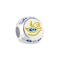 Detailed silver Eye of Horus charm bead with blue enamel and sparkling cubic zirconia - Evil Eye Charm