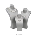 Three-piece silver brushed leather necklace display stands in tiered heights for jewelry - Extra Small 8.5*14cm / Silver Brushed PU