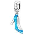 Detailed view of a sparkling blue high heel pendant charm with silver metallic accents - Crystal Shoe Charm