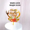 Golden mirror acrylic Happy Mother's Day cake topper with flowers, 12cm wide design - Antlers Floral Happy Mother's Day
