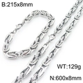 Conjunto de cadena de acero plata con collar de 600x8mm y pulsera de 215x8mm - Pulsera / Color Acero