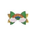 Fermaglio arcobaleno glitter con trifoglio verde e nuvole bianche per San Patrizio - Fiocco Nuvola Arcobaleno