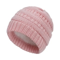 Detailed close-up of pink knit beanie showing warm fleece lining for babies 0-2 years - Fleece Lined Style / Light Pink