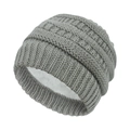 Detailed view of winter knit hat featuring grey cable pattern and thick white fleece lining - Fleece Lined Style / Light Gray