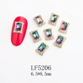 Detailed view of 6.5x8.5mm iridescent nail art charm with gold setting and LF5206 marking - Gold Frame AB Gradient Rectangle Style (5206)