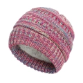 Close-up of thick white fleece lining inside a colorful knitted baby winter hat - Fleece Lined Style / Yellow Blue Rose Mix
