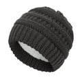 Close-up of thick knit winter baby hat with soft white fleece lining for warmth - Fleece Lined Style / Dark Gray