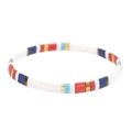 Bohemian Tila beaded bracelet featuring blue, red, white, and gold elastic strand - White/Red/Royal Blue/Sky Blue/Gold