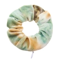 Velvet tie-dye scrunchie with zipper in green and yellow shades on white background - Tie-Dye Mint Green