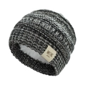 Detail of baby knitted hat showing the soft fleece lining and MOK KIDS leather patch - Fleece Lined MOK / Black Gray White