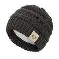 Close-up of knit baby hat featuring plush fleece lining and detailed cable stitch texture - Fleece Lined MOK / Dark Gray