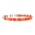 Bohemian Tila bead bracelet with vibrant orange, coral pink, and gold square tiles - Orange/Coral Pink/Gold/Translucent White