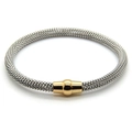 Pulsera de cable de acero inoxidable plateada con cierre magnético dorado pulido - Oro y Acero