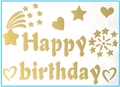 Golden Happy Birthday bobo balloon stickers with stars and hearts for party decor - Birthday 01 / Gold