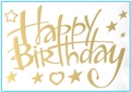 Golden Happy Birthday sticker with stars and heart pattern for party decoration - Birthday 04 / Gold