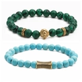 Cuentas verde malaquita con dije de cabeza de león y set de pulseras turquesa azul - Conjunto Dorado