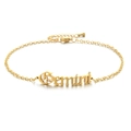 Macro shot of 18K gold plated Gemini zodiac anklet with fine chain and lobster clasp - Gold Gemini