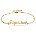 18K gold plated stainless steel Aquarius zodiac necklace with gothic lettering charm - Gold Aquarius