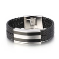 Bracelet pour hommes en cuir tressé double rang avec fermoir magnétique rayé en acier - Cordon en Cuir Tressé Noir Fermoir Métallique à Rayures (KB134525-KFC)
