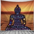 Abstract Buddha silhouette tapestry with mindfulness keywords for yoga and meditation decor - Sunset Mindfulness Words (7)