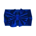 Detail of royal blue velvet baby headband featuring a large multilayered bow design - No. 7 Royal Blue