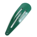 Single green lacquer metal BB hair clip with drop shape on white background - Dark Green
