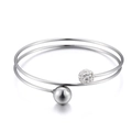Minimalist silver titanium double-layered bangle with sparkling crystal pave and metal sphere - Steel Color (KB54684-Z)
