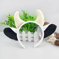 Cute plush cow ears headband with horns for Halloween parties and cosplay costumes - Soft Black White Cow Ears
