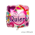 18 inch square foil balloon with pink heart patterns and purple Te Quiero text - 18 Inch Square Spanish I Love You - Pink Heart