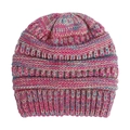 Detailed macro shot of thick chunky knit texture on children's winter beanie - Yellow Blue Rose Mix