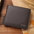Classic dark brown bi-fold men's leather wallet with a textured lychee grain finish - Brown