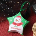 Star-shaped green and white Christmas gift box featuring a snowman and green ribbon - Green Snowman (Green Ribbon)
