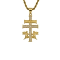 Collana hiphop Caravaca croce dorata con ali, angeli e strass chiari su catena a corda - Ciondolo Singolo (Con Catena) / Oro