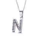 Collier lettre N argenté scintillant avec cristaux pavés sur une chaîne fine - Lettre N(KN89530-K)
