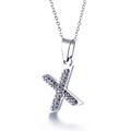 Pendentif lettre X serti de strass brillants sur une chaîne en métal argenté - Lettre X(KN89550-K)