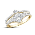 Two-tone alloy wedding ring featuring double heart design with pave-set clear zircons - US 5 / Two Colors