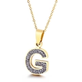 Collana con pendente lettera G dorata con pavé di pietre viola brillanti - Lettera G (KN89517-K)