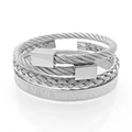Three-piece silver stainless steel bracelet set with roman numerals and twisted cable band - Square Head Silver Set