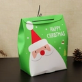 Christmas gift bag with Santa Claus illustration and Happy Christmas text on green paper - S913-Green Santa Claus