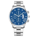 Orologio da uomo business con quadrante blu, cinturino in acciaio argento e data a tre occhi - Vetro Blu Quadrante Nero Cassa Argento Cinturino Argento