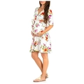 Floral print white maternity dress with V-neck and belted waist for summer style - L / White Flower