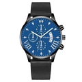 Montre homme tendance avec cadran bleu, trois sous-cadrans et bracelet en maille milanaise noire - Verre Bleu Cadran Noir Boîtier Noir Bracelet Noir