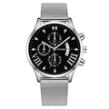 Men's fashion quartz watch with silver mesh band, black dial, and chronograph functions - Black Dial Silver Case Silver Band